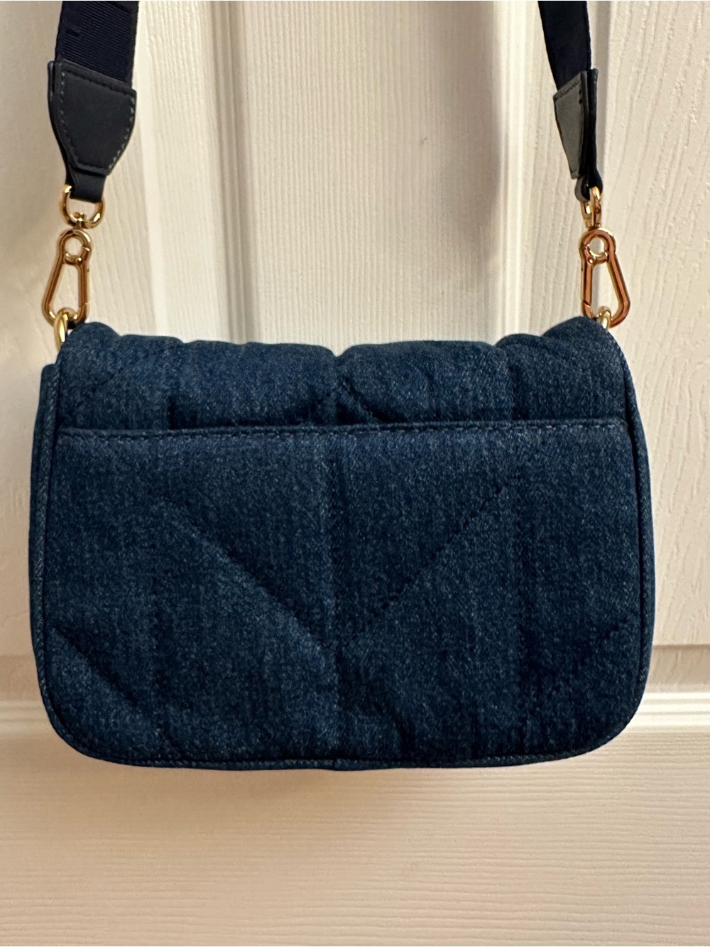 Karl Lagerfeld Quilted Dark Blue Denim Crossbody with Gold Logo - Picture 15 of 16